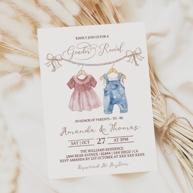 Convites Roupas de Bebê Boho Revelação de Gênero (Criador carregado)