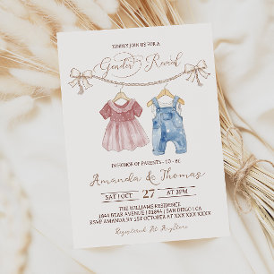 Convites Roupas de Bebê Boho Rosa Azul Revelação de Gênero