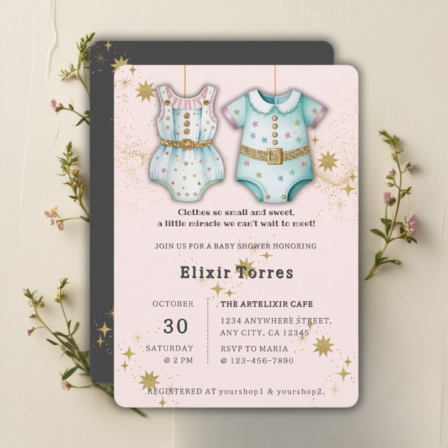 Convites Roupas de Bebê Caprichosas para Chás de Bebê Neutr (Criador carregado)