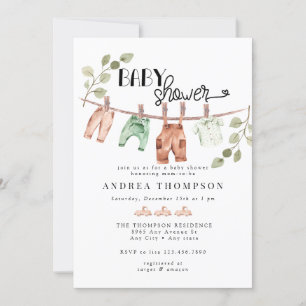 Convites Roupas De Bebê De Aquarela Chá Boho Boy