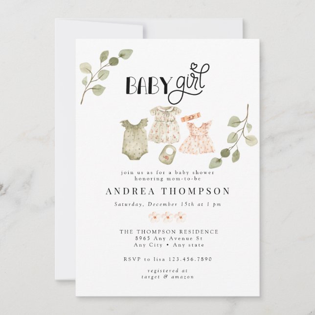 Convites Roupas De Bebê De Aquarela | Chá de fraldas Boho G (Frente)