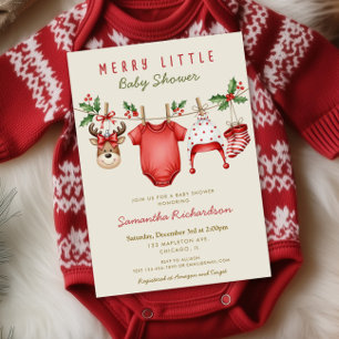 Convites Roupas de bebê de rena fofa Merry Little Christmas
