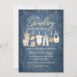 Convites Roupas de Bebê Little Cowboy Blue Baby Shower Clot