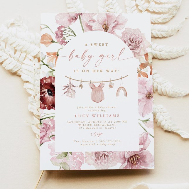 Convites Roupas de Bebê Menina Florais Sweet Baby Girl (Criador carregado)