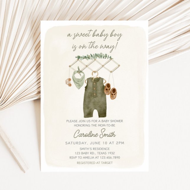 Convites Roupas de Bebê Menino Boho Festa de Bebê (Sweet Baby Boy Baby Shower Invitation)