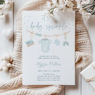 Convites Roupas de Bebê Menino Vintage Azul Baby Sprinkle