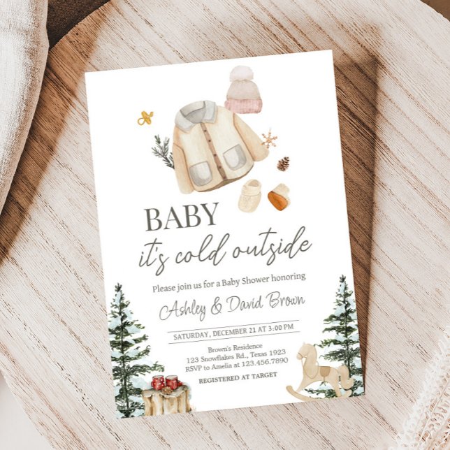 Convites Roupas de inverno Está Frio Fora do Chá de fraldas (Baby It's Cold Outside Winter Clothes Baby Shower Invitation
)