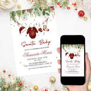 Convites Roupas de Natal para Bebê, Chuveiro de Roupas de B