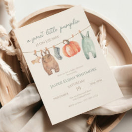 Convites Roupas de Outono Little Pumpkin Menino Baby Shower