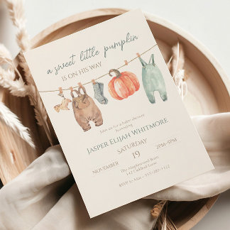 Convites Roupas de Outono Little Pumpkin Menino Baby Shower