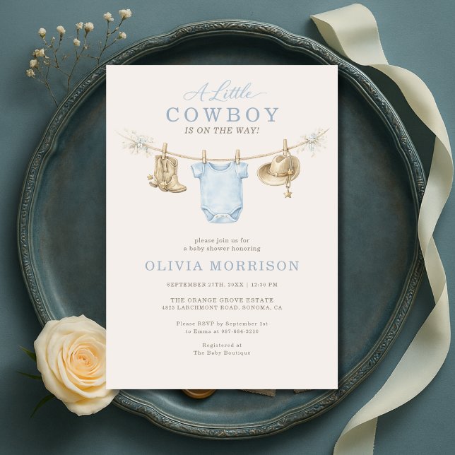 Convites Roupas de Pequeno Cowboy Baby Shower (Criador carregado)