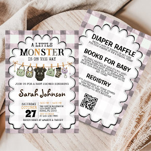 Convites Roupas de Pequeno Monstro Varal Xadrez Baby Shower