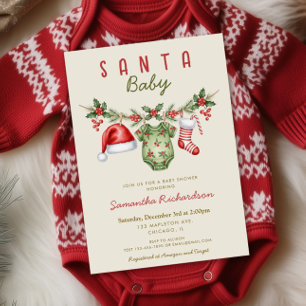Convites Roupas fofas de Santa Baby, chá de bebê de Natal
