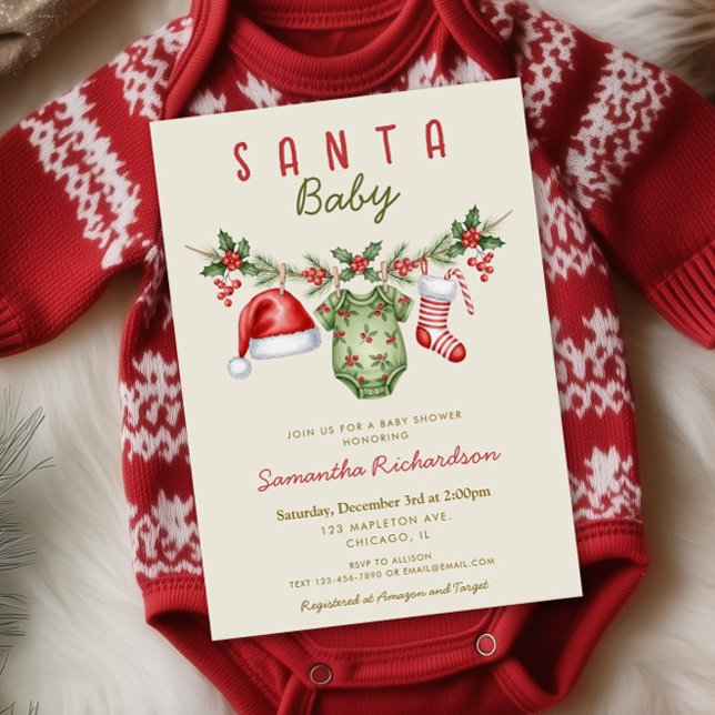 Convites Roupas fofas de Santa Baby, chá de bebê de Natal (Criador carregado)