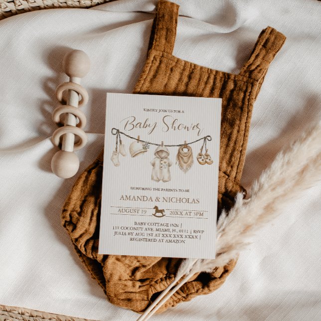 Convites Roupas Neutras Baby Shower Listrado (Criador carregado)