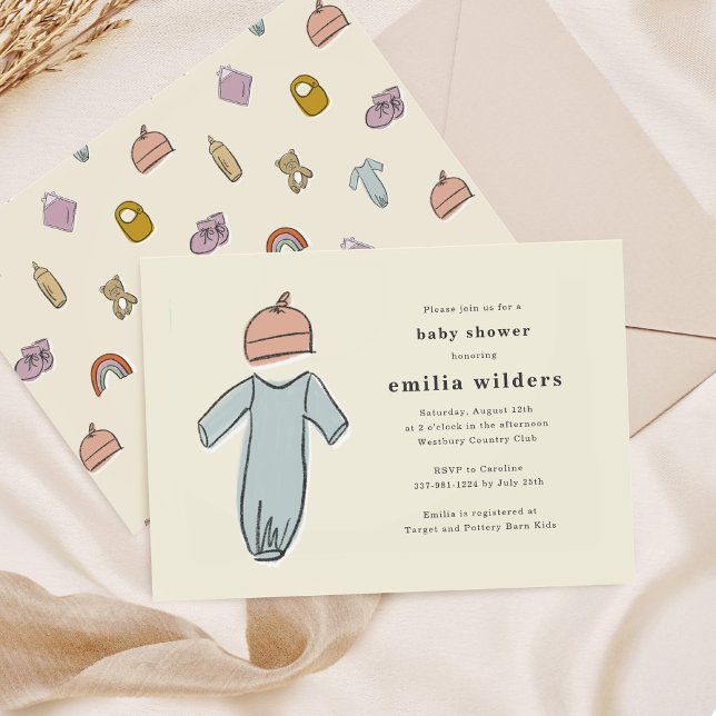 Convites Roupas recém-nascidas bonitas Chá de fraldas neutr (Cute Newborn Clothes Gender Neutral Baby Shower Invitation)