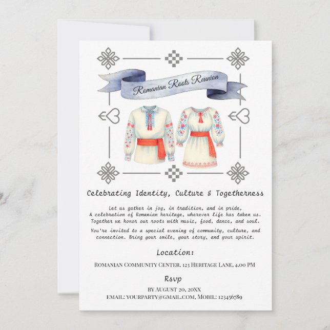 Convites Roupas romenas, roupa tradicional (Frente)