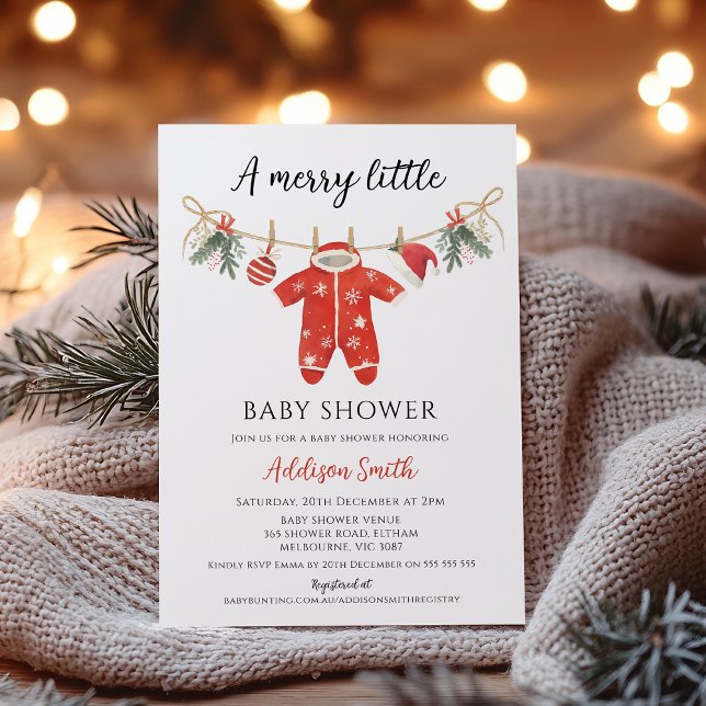 Convites Roupas Vermelho Alegre Pequeno Bebê Chuveiro Bebê  (Christmas Baby Shower Invitation, Merry Little Baby Shower Theme Invitation Boy,
Christmas Themed)