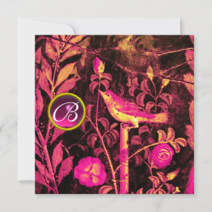 Convites ROUXINOL COM MONOGRAMA DE ROSAS, Rosa Preto Amarel