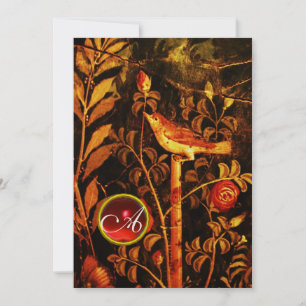 Convites ROUXINOL COM MONOGRAMA DE ROSAS, Vermelho Preto Am