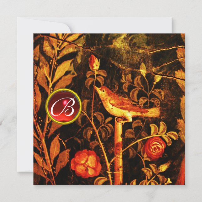 Convites ROUXINOL COM MONOGRAMA DE ROSAS, Vermelho Preto Do (Frente)