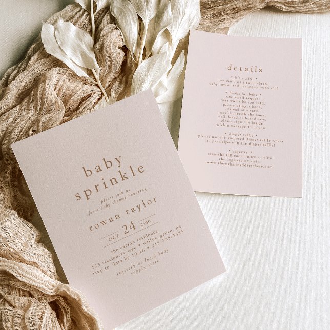 Convites ROWAN Dourado cor-de-rosa neutro Boho Simples (ROWAN Neutral Pink Gold Boho Simple Baby Sprinkle Invitation)