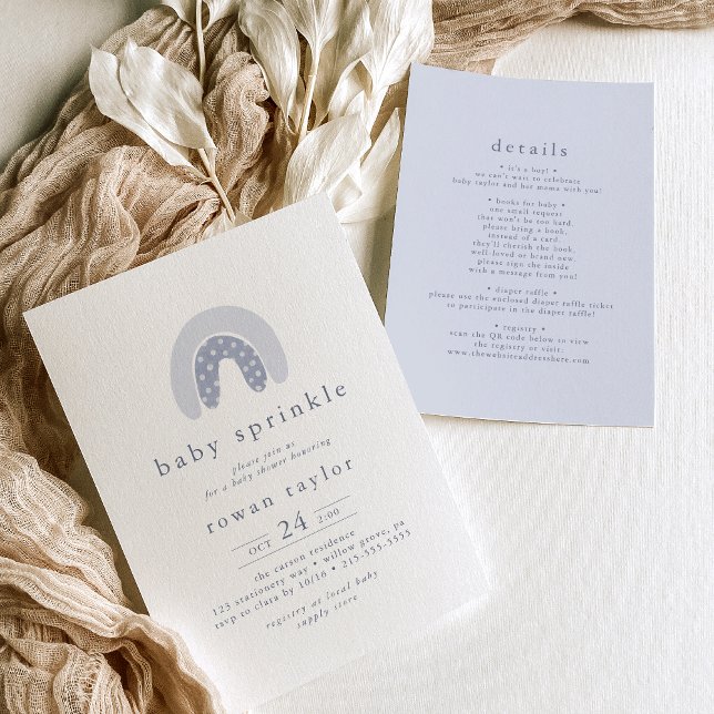 Convites ROWAN Single Boy Blue Boho Rainbow Baby Sprinkle (ROWAN Unique Boy Blue Boho Rainbow Baby Sprinkle Invitation)