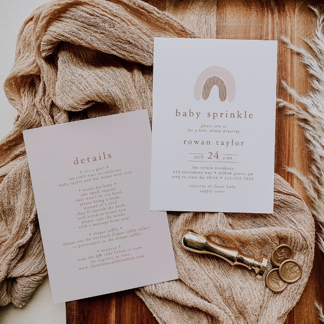 Convites ROWAN Única Rapariga Rosa Boho Rainbow Baby Sprink (ROWAN Unique Girl Pink Boho Rainbow Baby Sprinkle Invitation)