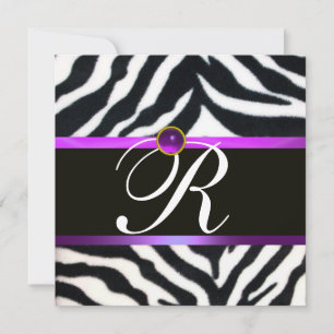 Convites ROXA PRETA BRANCA PELÚCIA DE ZEBRA MONOGRAMA ,amet