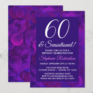 Convites Roxo 60 Elegante e Festa de aniversário sensaciona