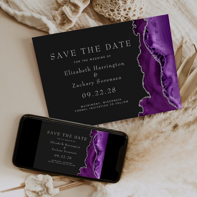 Convites Roxo Ágata Prateada Dark Save the Date (Criador carregado)