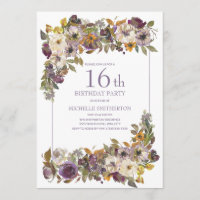 Roxo Amarelo Marfim Floral Folhagem 16º Aniversári