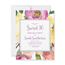 Roxo Amarelo Rosa Floral Doce Aniversário de 16