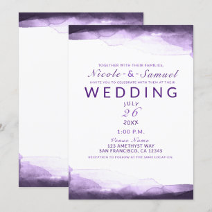 Convites Roxo Ameixa Água-marinha Casamento Moderno