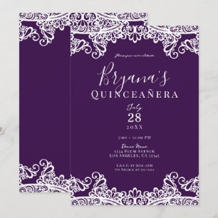 Convites Roxo Ameixa Dourado Laço Festa de Quinceañera Eleg