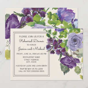 Convites Roxo Ameixa Floral Aquarela Marfim Ensaios