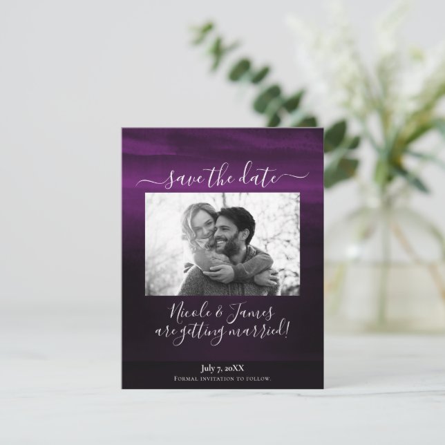 Convites Roxo Ameixa Temperamental Moderno Aquarela Salvar  (Em pé/Frente)