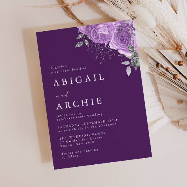Convites Roxo Ameixa Violeta Floral Casamento  (Criador carregado)