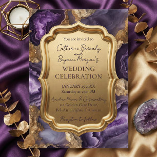 Convites Roxo Ametista & Ágata Geodo Casamento Ornate