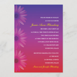 Convites Roxo ao bastão vermelho Mitzvah da margarida de