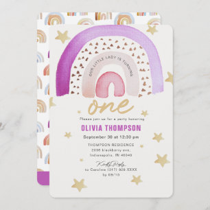 Convites Roxo Arco-Íris Estrelas Primeira Festa de aniversá