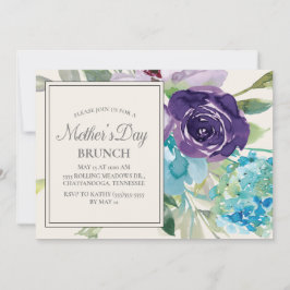 Convites Roxo Azul Floral em Aquarela no Dia das Mães