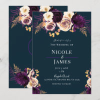 Roxo Azul Marinho Escuro Floral Verde Casamento