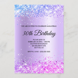 Convites Roxo Azul Rosa Ombre Brilhante Glitter Cetim Folha