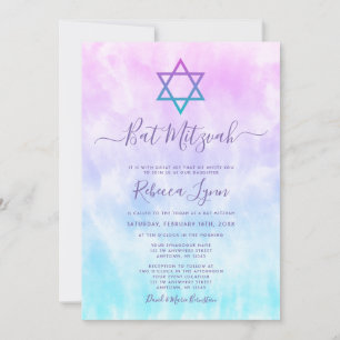 Convites Roxo Azul Turquesa Bat Mitzvah Tie Dye