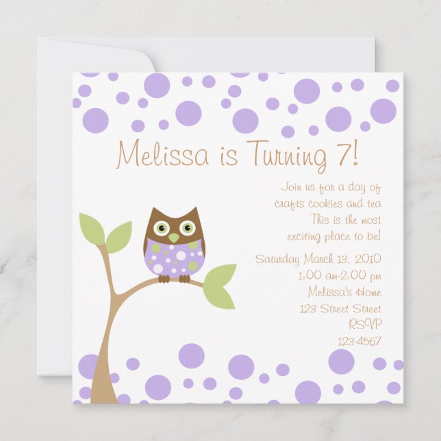 Convites Roxo Bebê Coruja (Frente)
