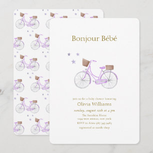 Convites Roxo Bonjour Bébé Star Bicicleta Chá de Bebê