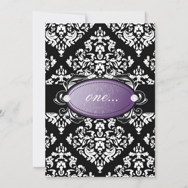 Convites Roxo branco Luxuriously preto do damasco 311 (Frente)