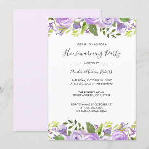 Convites Roxo Casa de Água Marinha Floral Elegante Presente