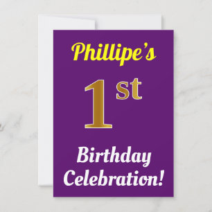 Convites Roxo, celebração Dourado do primeiro aniversario